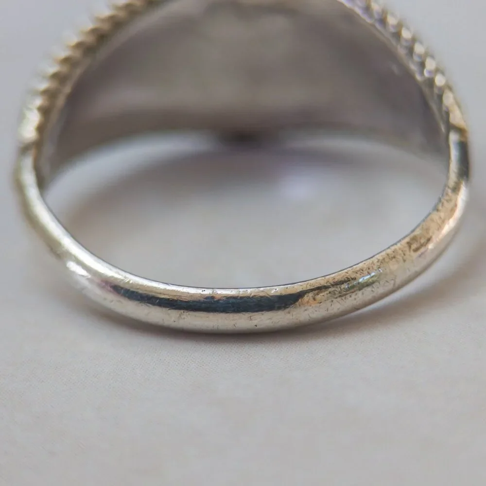 Sterling Silver Turquoise & Coral Trio Ring, Sz 5.5 — Southwest twist-wire - Picture 13 of 13
